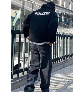 Unisex Polizei Sırt Baskılı Sweatshirt (Siyah)