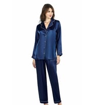 Ahu Lacivert İkili Saten Gecelik Pijama Takımı 7647