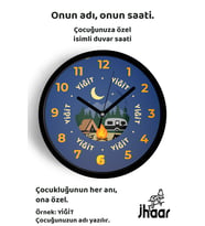İsme Özel Kamp, Karavan Çocuk Odası Duvar Saati Orta Boy 30 cm Siyah Camlı Sessiz