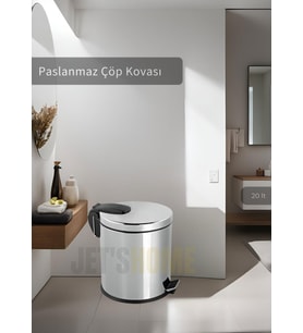Pedallı Banyo Çöp Kovası Paslanmaz 20 Lt Mutfak Çöp Kutusu Gri