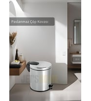 Pedallı Banyo Çöp Kovası Paslanmaz 20 Lt Mutfak Çöp Kutusu Gri