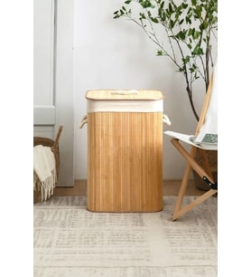 Katlanabilir Bambu Dikdörtgen Çamaşır ve Oyuncak Sepeti 40x30x50cm