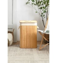 Katlanabilir Bambu Dikdörtgen Çamaşır ve Oyuncak Sepeti 40x30x50cm
