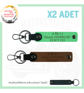 Motor Kulüplerine, İsim Plaka ve A Rh (-) Kan Grubu Yazılı x2' li Anahtarlık Set, Kahve-F Yeşil-Syh