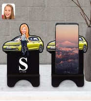 BK Gift Kişiye Özel Plakalı Kadın Volkswagen Golf Karikatürlü Ahşap Biblo Telefon Standı-2