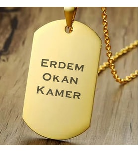 Kişiye Özel İsimli Kararmaz Çelik Kolye Künye Plaka Kolye (Gold)
