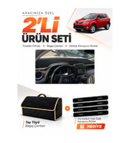 TOYOTA RAV4 (2013-2018) Uyumlu Torpido Örtüsü + Tay Tüyü Bagaj Çantası + Sticker Seti - Siyah Bej