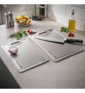BK Gift Kişiye Özel 2 Boy Paslanmaz Çelik Kesme Tahtası 23x34 cm - 20x30 cm, Ev Hediyesi