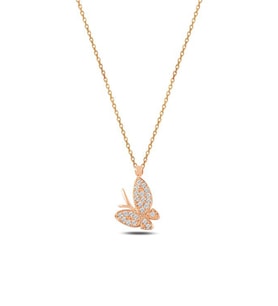Kadın Rose Zirkon Taşlı Kelebek Model Gümüş Kolye Gklklbkmdl1-ros