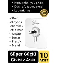 10 Adet Süper Güçlü Kendinden Yapışkanlı Tutunabilen Çok Amaçlı Çerçeve Tablo Banyo Duş Mutfak Askı