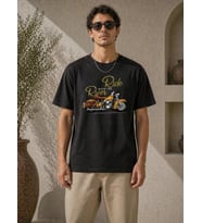 Erkek Motosiklet Baskılı Tişört Bisiklet Yaka Kısa Kol Yazlık T-Shirt - Siyah