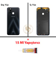 Infinix Smart 5 Siyah Uyumlu Arka Kapak + B7000 Yapıştırıcı Arka Cam Batarya Pil Kapağı Lazer Kesim