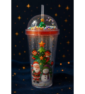 Noel Baba & Yılbaşı Temalı Pipetli Suluk  450 ML Çift Katman Mika Su Şişesi 2768