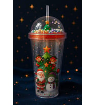 Noel Baba & Yılbaşı Temalı Pipetli Suluk  450 ML Çift Katman Mika Su Şişesi 2768