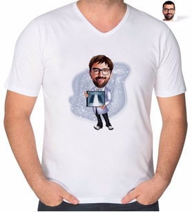 BK Gift Kişiye Özel Erkek Radyolojist Karikatürlü V Yaka Tişört-1 (Beyaz)