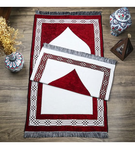 Hediyelik Çift Taraf Seccade Bordo Krem 70x130 cm - 450 gr