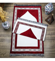 Hediyelik Çift Taraf Seccade Bordo Krem 70x130 cm - 450 gr