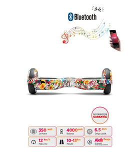 CityMate Elektrikli Kaykay Hoverboard Bluetooth Hoparlörlü Akıllı Denge 6.5 Inch Grafiti D19