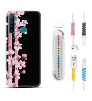 Realme 5i 5 Pro 6i 7 Pro 8 Kılıf Kablo Koruma Spiral Silikon Pink Flowers 3 1393