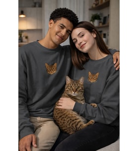 Tekir Kedi Desenli Sevgili Sweatshirt – Unisex Çift Kombini (Gri)