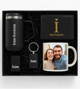 Kişiye Özel Premium Kutu Kulplu Termos Bardak Fotoğraflı Kupa Bardak Lüx Metal Anahtarlık Metal Çakmak Erkek Cüzdan