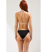 Kadın Bikini Takımı Üçgen Kap Balensiz Bağlamalı Normal Bel Düz Desen Örme Raşel Kolsuz Kuşgözü
