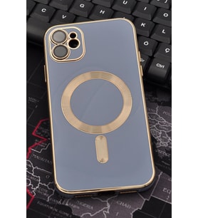 iPhone 11 Uyumlu MagSafe Özellikli Mavi Renkli Lens Korumalı Kılıf  (Renksiz)