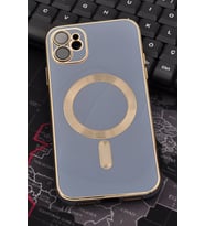 iPhone 11 Uyumlu MagSafe Özellikli Mavi Renkli Lens Korumalı Kılıf  (Renksiz)