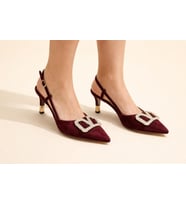 Trendyshose 2806 İnce Topuk Tokalı Kadın Ayakkabı (Bordo)