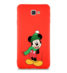 Samsung Galaxy J7 Prime 2 Soft Premier Kapak Mickey Mouse-G Tasarımlı Silikon Kılıf - Kırmızı (Şeffaf)