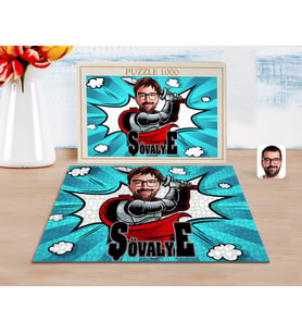 BK Gift Kişiye Özel Şövalye Karikatürlü 1000 Parça Profesyonel Puzzle-1