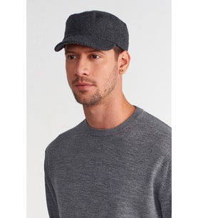 Erkek Yün Balıksırtı Worker Cap Şapka (Füme)