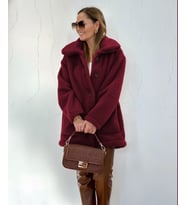Kadın Uzun Kollu Yakalı önden Düğmeli Welsoft Kaban (Bordo)