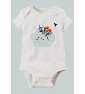 Organik Baskılı Pamuklu Unisex Bebek Body