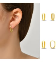DKMN Gümüş Dikdörtgen Biçimli Oval Küpe Kadın Gümüş Küpe (Gold)
