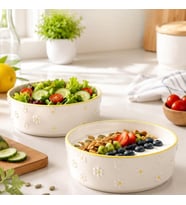 2'li Seramik Kase Seti 400 ml, 15 cm Salata Kasesi, Kahvaltılık Yoğurt Çorba ve Meze Kasesi, Porsiyon Kontrollü Diyet Kase, Sunum İçin Şık Bowl Seti, BEYAZ*PAPATYA