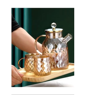 Kabartmalı Bambu Kapaklı Borosilikat Cam Demlik 1500ml Royaleks-CM-2005