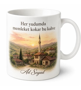 Gurbette Sabah Kahvesi Memleket Temalı Kupa Bardak Hediye Porselen Mug