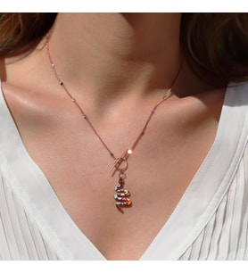 Renkli Mine İşli Önden Klipsli Rose Gold Kaplama Yılan Gümüş Kolye