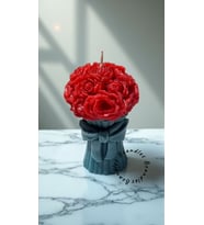 Kutuda özel çiçekli buket mum (Kırmızı)