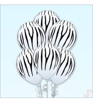 Zebra Baskılı Beyaz Balon, 30cm x 6 Adet