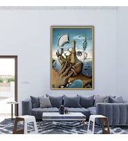 Metal Çerçeveli Cam Poliklinik Tablosu Salvador Dali Silüet (Gold)