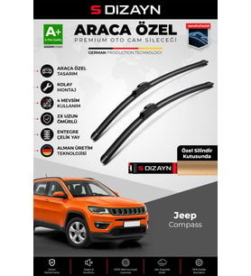 S-Dizayn Jeep Compass Ön Cam Silecek Seti 2017-2022 Premium Araca Özel 55-50 Cm A+ Kalite