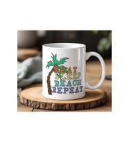 Eat Sleep Beach Repeat Tasarımlı Beyaz Seramik Baskılı Kupa Bardak 330ml