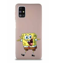 Samsung Galaxy M51 Soft Premier Kapak Sünger Bob Tasarımlı Silikon Kılıf - Pudra (Şeffaf)