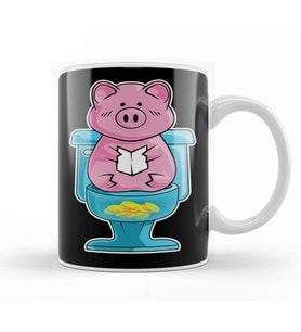 Funny Pig On Toilet Piggy Bank Potty Training Pun Kupa Bardak Porselen