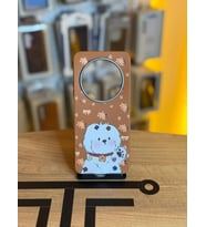 Redmi 14C Uyumlu Özel Tasarım Sevimli Figürlü Deri Dokulu Telefon Kılıfı (Kahverengi)