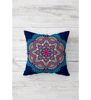 Mandala Desenli Çift Tarafı Baskılı Gizli Fermuarlı Yastık Kılıfı Kırlent Koltuk Yastık Kılıfı (Koyu Lacivert)