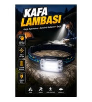 Sensörlü Şarjlı Kafa Lambası Beyaz LED El Feneri Lityum Bataryalı