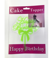 Happy Birthday Yazılı Fiyonklu Pasta Kek Çubuğu Yeşil Renk